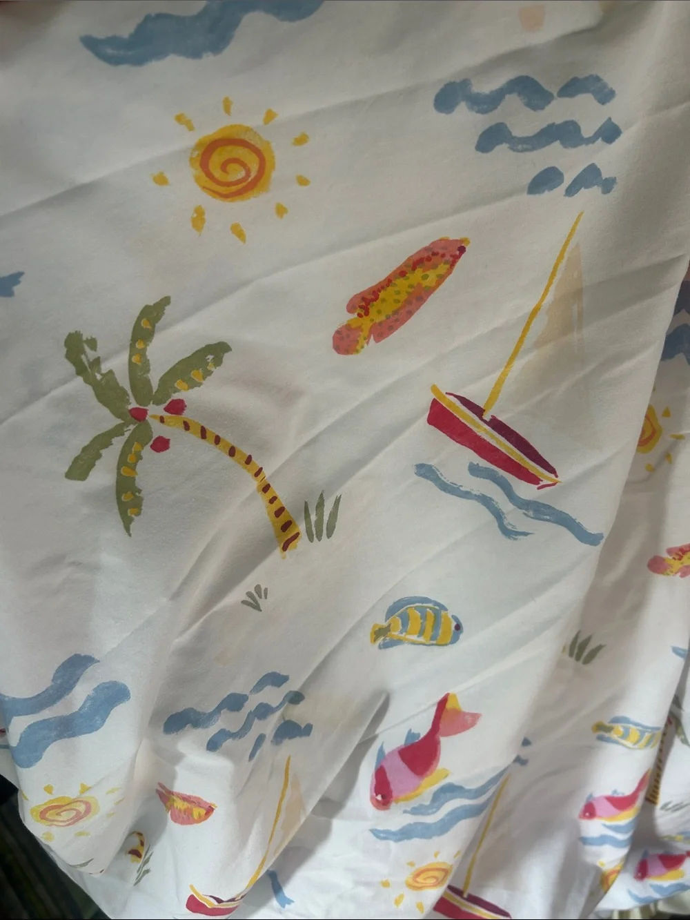 VTG Coastal Sailboat Fish Palm trees  Fitted Full Sheet only made in USA